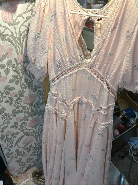 Free People Dresses & Skirts - Free People Pale Pink Crochet-Trim Dress